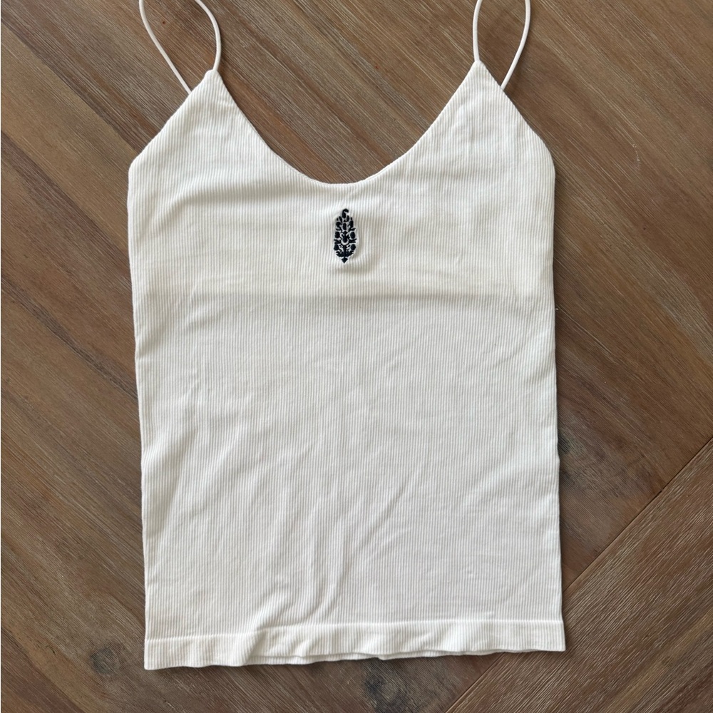 White FPM Ribbed Spaghetti Strap Tank Top - Unbranded